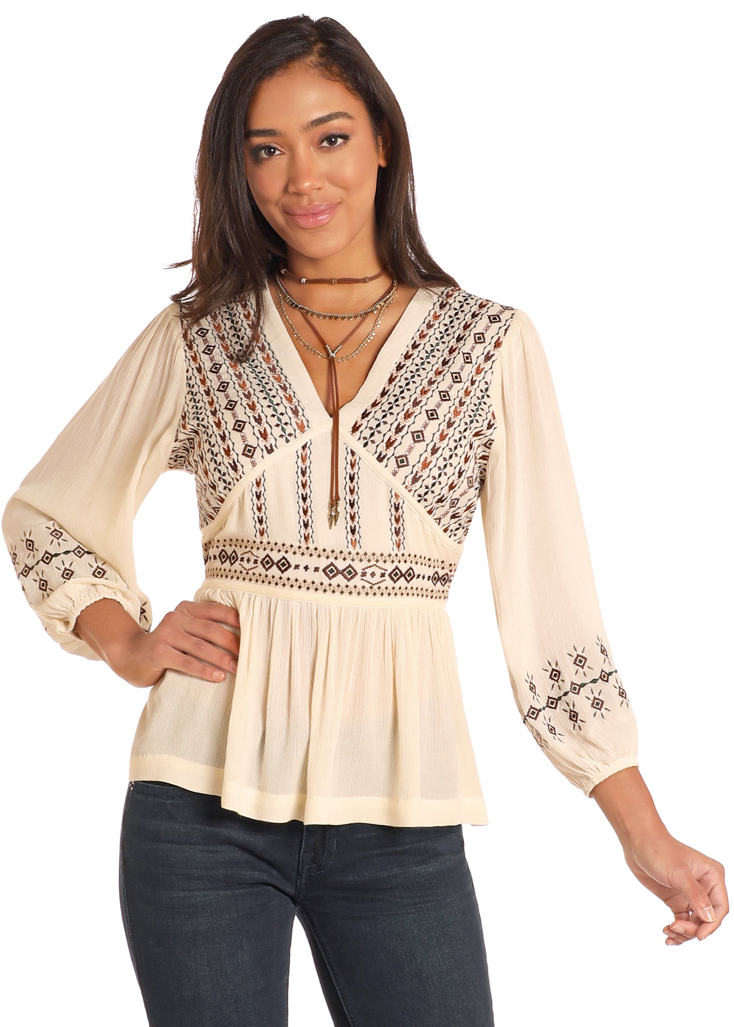 4695 Rock & Roll Ladies Empire Waist Embroidered Top