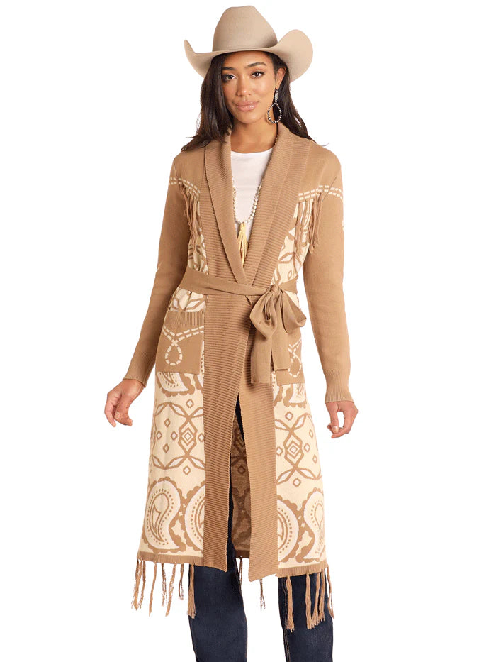 4627 Panhandle Ladies Fringe Trim Sweater Duster