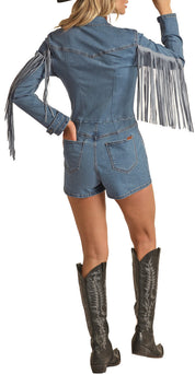 RZPU Rock & Roll Women's Denim Fringe Romper