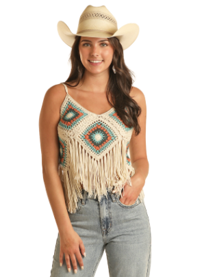 3878 Rock & Roll Ladies Crochet Tank With Fringe