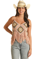 3878 Rock & Roll Ladies Crochet Tank With Fringe