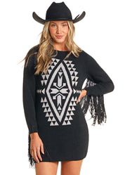 4484 Rock & Roll Ladies Aztec Print Sweater Dress